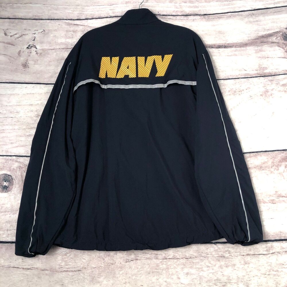 US Navy Running Jacket Mens M Long Blue Zip Reflective Track Windbreaker PT USA
